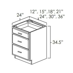 12 Inch Triple Drawer Base Kitchen Cabinet Winchester Gray